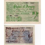 Jersey (2), 10 Shillings issued 1941 - 1942, German Occupation issue during WW2, serial number 13303