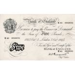 Peppiatt 5 Pounds dated 5th October 1945, serial K43 092695, London issue on thick paper (B255,