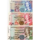 Guernsey (3) 50 Pounds, 20 Pounds & 10 Pounds issued 1994 - 1996 all signed Trestain, serial numbers