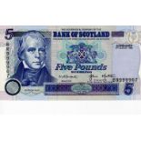 Scotland, Bank of Scotland 5 Pounds dated 5th August 1998, a scarce LAST SERIES note with a VERY
