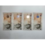 Lowther 10 Pounds (4) issued 2000, a consecutively numbered run of 4 FIRST RUN notes, serial AA01