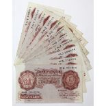 Peppiatt, Beale & O'Brien 10 Shillings (11), a small range of series A Britannia notes, Peppiatt (3)
