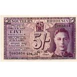 Southern Rhodesia 5 Shillings dated 1st January 1943, King George VI portrait at right, smaller