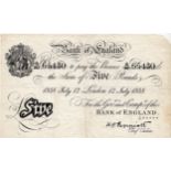 Peppiatt 5 Pounds dated 12th July 1938, pre war London issue serial B/247 65430 (B241, Pick335a)