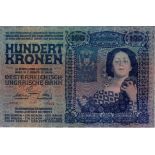 Austria 100 Korona dated 2nd January 1910, series 1022 50457, a consecutively numbered note to the