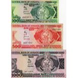 Vanuatu (3), 1000 Vatu, 500 Vatu & 100 Vatu issued 1982, First Issues all with AA prefix (Pick1 -