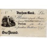 Durham Bank 1 Pound dated 18xx Unissued, without signature or serial number, for Jonathan