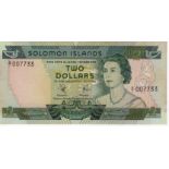 Solomon Islands 2 Dollars not dated issued 1977, scarce REPLACEMENT note No. serial Z/1 007733 (