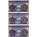 Guernsey 5 Pounds (3) issued 1969 signed Hodder (2) serial A710480 & B062566 the first good VF the