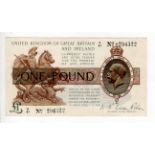 Warren Fisher 1 Pound issued 30th September 1919, serial P/67 294322, (T24 Pick357) small edge