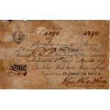 Torpoint near Plymouth Dock 1 Pound dated 1st April 1807, No. 4290 for John Alexander Snow, Rowe &