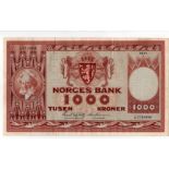 Norway 1000 Kroner dated 1971, signed Wold & Odegaard, serial A. 3718980, large note (Pick35e)