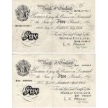 O'Brien 5 Pounds (2) dated 1955 and 1956 (B275 & B276) about VF and VF