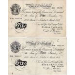 Beale 5 Pounds (2) dated 1951 & 1952 serial U09 093127 & X18 074771 (B270) pressed about VF