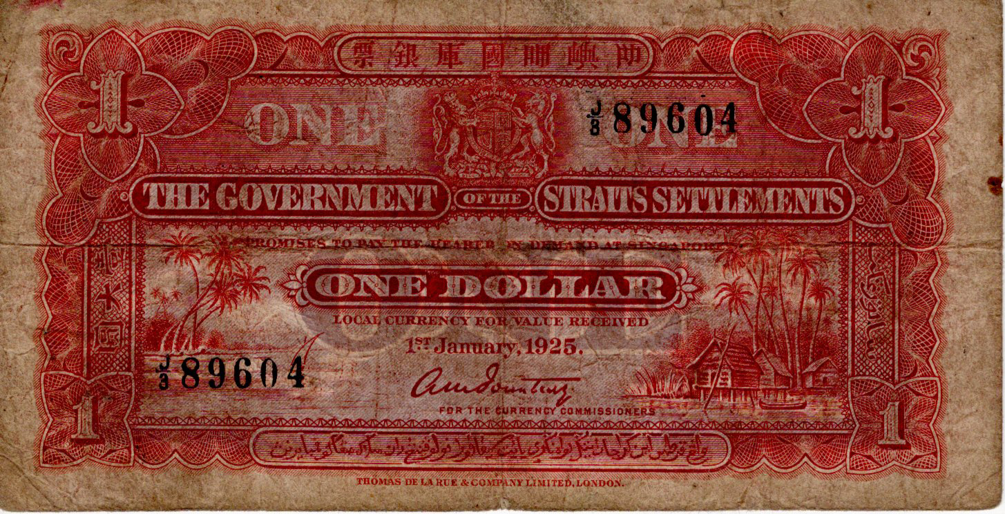 Straits Settlements 1 Dollar dated 1st January 1925, first date of issue, serial J/8 89604 (TBB