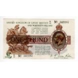 Warren Fisher 1 Pound issued 25th July 1927, rarer Great Britain & Northern Ireland issue, serial