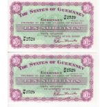 Guernsey 10 Shillings (2) dated 1st July 1966, a pair of consecutively numbered notes serial 20/W