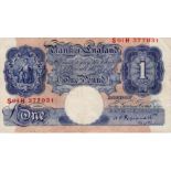 Peppiatt 1 Pound issued 1940, scarce FIRST PREFIX replacement note S01H 057321, blue WW2 emergency