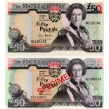 Jersey 50 Pounds (2), issued 2000 & 1989, the 2000 issued note signed Ian Black serial BC195202 (TBB