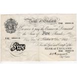 Peppiatt 5 Pounds dated 6th December 1944, serial E82 084518, London issue on thick paper (B255,