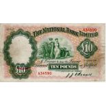 Northern Ireland, National Bank Limited 10 Pounds dated 1st August 1942, serial A34590 (TBB B307d,