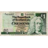 Scotland, Royal Bank of Scotland 1 Pound dated 1st October 1997, scarce REPLACEMENT note serial Z/