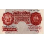 Peppiatt 10 Shillings issued 1934, serial 49S 051683 (B236, Pick362c) EF