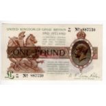 Warren Fisher 1 Pound issued 26th February 1923, serial N1/63 887730, No. with dot, (T31,