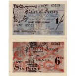Jersey (2) 6 Pence and 1 Shilling issued 1941 - 1942, German Occupation issue during WW2, serial