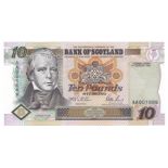 Scotland, Bank of Scotland 10 Pounds dated 1st February 1995, FIRST SERIES note with a LOW serial