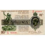Warren Fisher 10 Shillings issued 1922, serial K/14 922610 (T30, Pick358) about VF