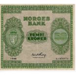 Norway 50 Kroner dated 1948, signed E. Thorp, serial B.1656874 (Pick27d) 2 tiny edge nicks, about VF
