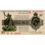 Warren Fisher 10 Shillings issued 1919, rarer LAST SERIES serial H/29 435669, No. with dot (T25,