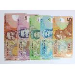 New Zealand (5), 100 Dollars, 50 Dollars, 20 Dollars, 10 Dollars and 5 Dollars all signed Alan