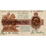 Bradbury 1 Pound issued 1917, FIRST SERIES serial A/84 809829 (T16, Pick351) aVF