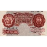 Peppiatt 10 Shillings issued 1948, serial 55H 336746 (B262, Pick368a) Uncirculated