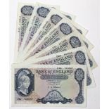 O'Brien 5 Pounds (7) issued 1957 & 1961, Lion & Key, including a consecutively numbered pair and