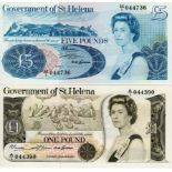 Saint Helena (2), 5 Pounds and 1 Pound issued 1976, both ERROR notes with the incorrect speling '