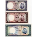 Iran (3) 10 Rials, 20 Rials & 200 Rials dated SH1337 issued 1958 (TBB B158 - B160, Pick68 - 70)