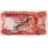 Jersey 20 Pounds SPECIMEN note, issued 1976 - 1988 signed May, Queen Elizabeth II portrait, serial