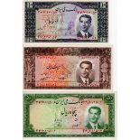 Iran (3) 10 Rials, 20 Rials & 50 Rials dated SH1332 issued 1953 (TBB B149b - B151b, Pick59 - 61),