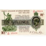 Warren Fisher 10 Shillings issued 1922, LAST SERIES serial S/69 271174 (T30, Pick358) cleaned &