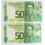 Scotland, Clydesdale Bank (2), 50 Pounds dated 16th August 2016, a scarce consecutively numbered