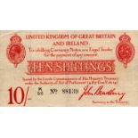 Bradbury 10 Shillings issued 1915, 5 digit serial number K/56 88139 (T12.1, Pick348a) one set of