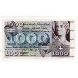 Switzerland 1000 Franken dated 7th February 1974, last date of issue, serial 8G 83806 (TBB B336m,