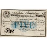 Stourbridge & Kidderminster Banking Company 5 Pounds, without date or signature, Unissued note,