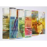 Switzerland (5), 200 Franken dated 2006, 100 Franken dated 2007, 50 Franken dated 2010, 20 Franken