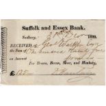 Suffolk & Essex Bank, Sudbury receipt dated 1829, for Brown, Bevan, Moor and Hanbury (Outing 2096