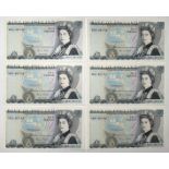 Gill 5 Pounds (6) issued 1988, a consecutively numbered run of 6 LAST SERIES notes, serial SE31