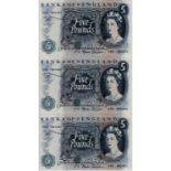 Fforde 5 Pounds (3), a consecutively numbered run serial X85 462481 - X85 462483 (B312, Pick375b)